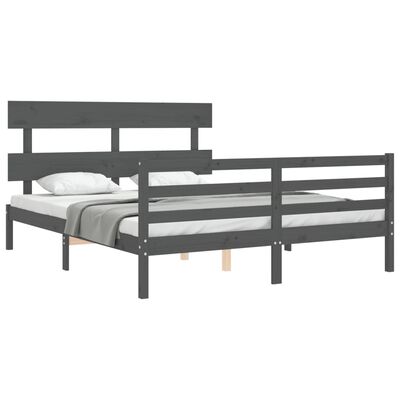 vidaXL Estrutura de cama com cabeceira 160x200 cm madeira maciça cinza