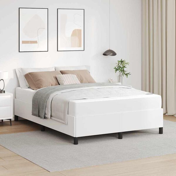 vidaXL Estrutura da Cama com colch&atilde;o Branco 140 x 190 cm tecido