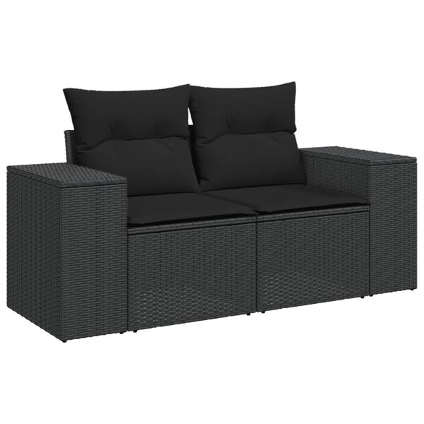 vidaXL 7 pcs conjunto de sof&aacute;s p/ jardim c/ almofad&otilde;es vime PE preto