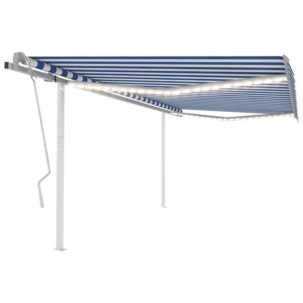 vidaXL Toldo retr&aacute;til manual com luzes LED 4x3,5 m azul e branco