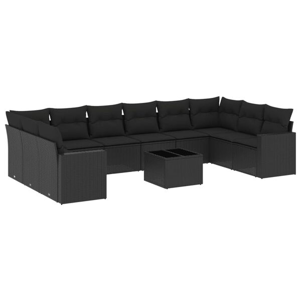 vidaXL 11 pcs conjunto sof&aacute;s de jardim c/ almofad&otilde;es vime PE preto