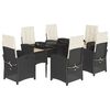 vidaXL 7 pcs conjunto de jantar p/ jardim c/ almofad&otilde;es vime PE preto
