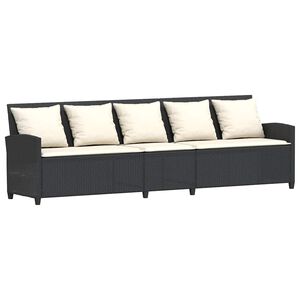 vidaXL Sof&aacute; de jardim 5 lugares com almofad&otilde;es vime PE preto