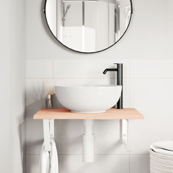 vidaXL Prateleira de parede p/ lavat&oacute;rio a&ccedil;o/madeira carvalho maci&ccedil;a