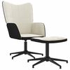 vidaXL Cadeira de descanso com banco PVC e veludo branco nata