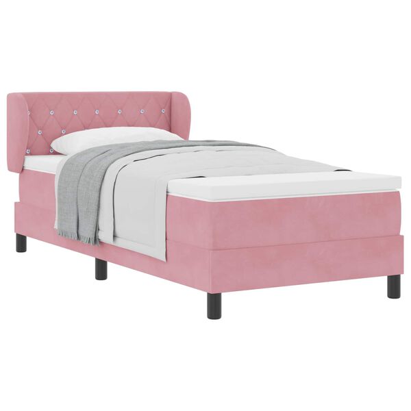 vidaXL Cama Box com colch&atilde;o com cabeceira Rosa 90 x 200 cm Veludo