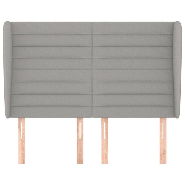 vidaXL Cabeceira de cama c/ abas tecido 147x23x118/128cm cinza-claro