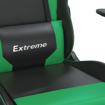 vidaXL Cadeira gaming massagens couro artificial preto e verde