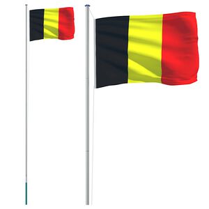vidaXL Bandeira da B&eacute;lgica e mastro 6,08 m alum&iacute;nio
