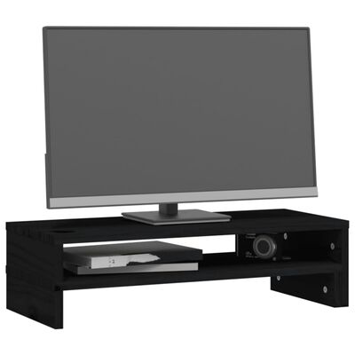 vidaXL Suporte para monitor (52-101)x22x14 cm pinho maciço preto