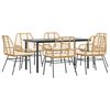 vidaXL Conjunto jantar jardim 7 pe&ccedil;as almofadas vidro vime PE castanho