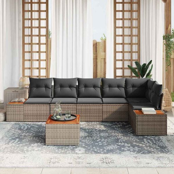 vidaXL Conjunto de Sof&aacute; de Jardim 7 pcs Cinzeto Rattan Sint&eacute;tico