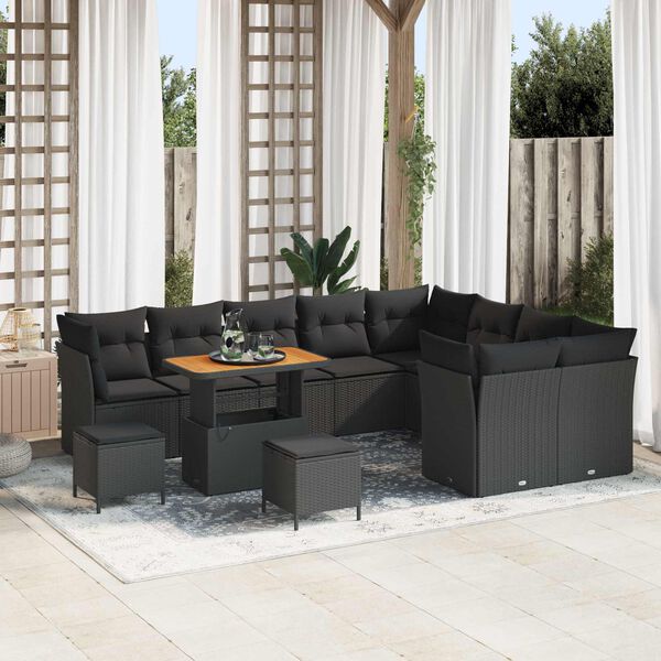 vidaXL Conjunto de Sof&aacute; de Jardim 12 pcs Preto vime PE