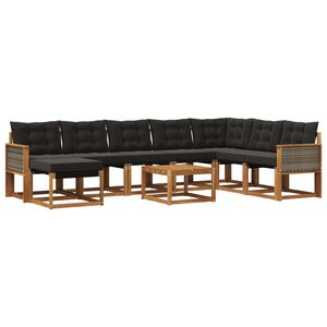 vidaXL Conjunto de Sof&aacute;s para Exterior 9 unid. Natural e Preto