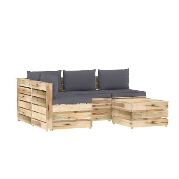 vidaXL 5 pcs conj. lounge jardim c/ almofad&otilde;es madeira impreg. verde