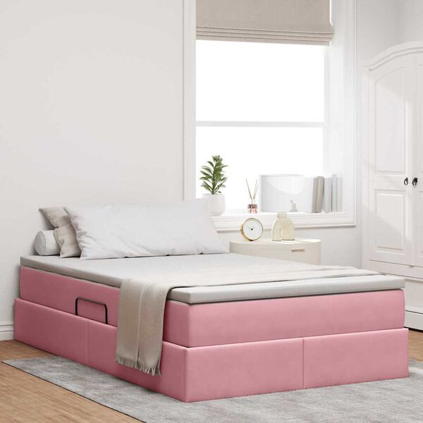 vidaXL Cama com arruma&ccedil;&atilde;o e colch&atilde;o Rosa 120 x 200 cm Veludo