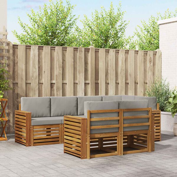 vidaXL Conjunto de Sof&aacute; Sectional 7 pcs Cinza Natural e Claro