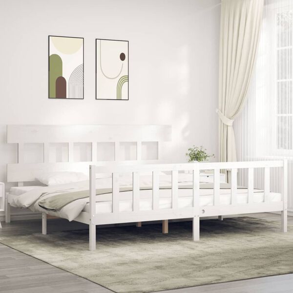 vidaXL Estrutura cama Super King Size c/ cabeceira madeira branco