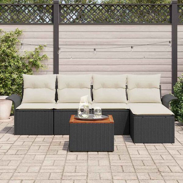 vidaXL Conjunto de Sofá de Jardim com almofada 6 pcs Preto vime PE