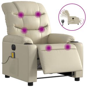 vidaXL Poltrona massagens reclin&aacute;vel el&eacute;trica couro artificial creme