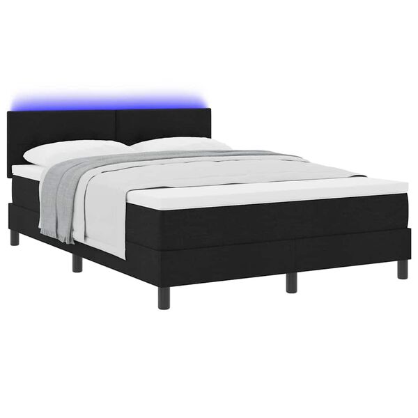 vidaXL Cama Box com colch&atilde;o com led Preto 140 x 190 cm tecido