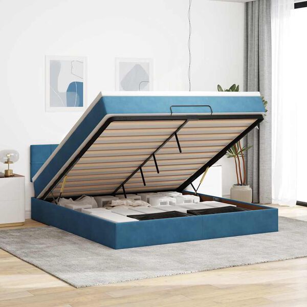 vidaXL Estrutura de cama otomana com colch&atilde;o 180x200 cm azul escuro