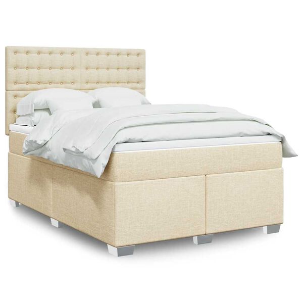 vidaXL Cama com molas/colch&atilde;o 140x200 cm tecido cor creme