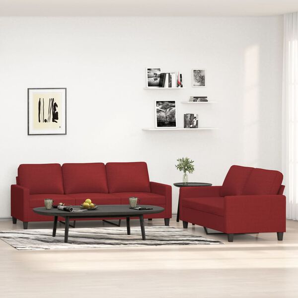 vidaXL 2 pcs conjunto de sof&aacute;s com almofad&otilde;es tecido vermelho tinto