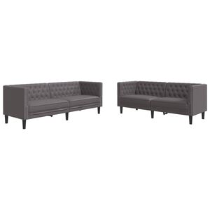 vidaXL 2 pcs conjunto de sof&aacute;s chesterfield couro artificial cinzento