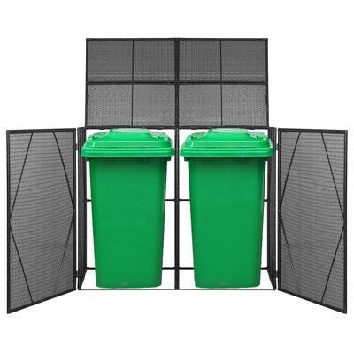 vidaXL Unidade dupla p/ caixotes do lixo vime PE 153x78x120cm preto