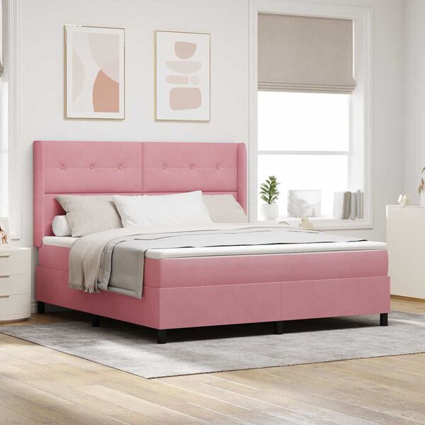 vidaXL Cama Box com colch&atilde;o com cabeceira Rosa 180 x 200 cm Veludo