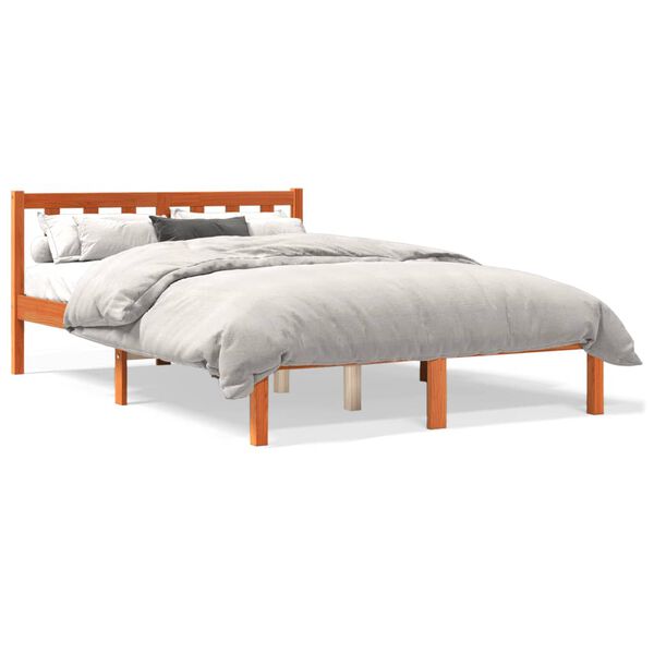 vidaXL Cama sem colch&atilde;o 135x190 cm madeira pinho maci&ccedil;a castanho-mel