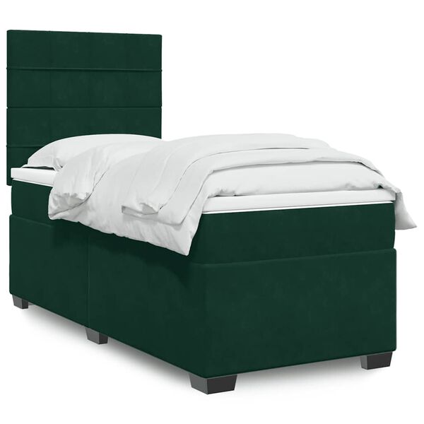 vidaXL Cama com molas/colch&atilde;o 90x190 cm veludo verde-escuro