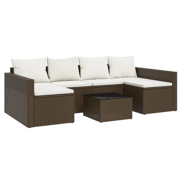 vidaXL 2 pcs conjunto lounge de jardim c/ almofad&otilde;es vime PE castanho