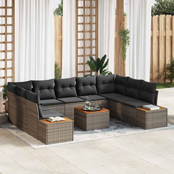 vidaXL Conjunto de Sof&aacute; de Jardim 10 pcs Cinzeto Rattan Sint&eacute;tico
