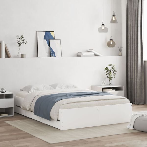 vidaXL Estrutura cama c/ gavetas 120x190cm derivados de madeira branco