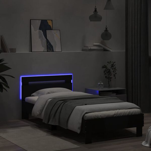 vidaXL Estrutura de cama com cabeceira e luzes LED 75x190 cm preto