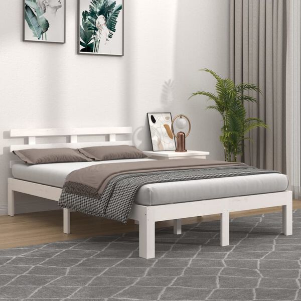vidaXL Estrutura de cama 160x200 cm madeira maci&ccedil;a branco