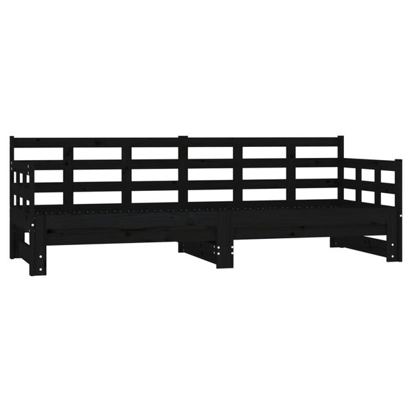 vidaXL Estrutura sof&aacute;-cama de puxar pinho maci&ccedil;o preto 2x(90x190) cm