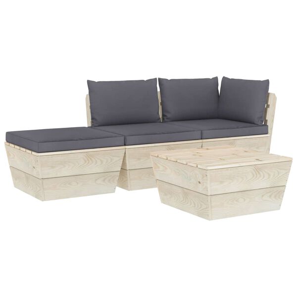 vidaXL 4 pcs conjunto lounge de paletes + almofad&otilde;es madeira de abeto