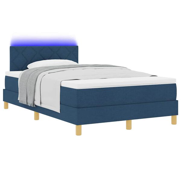 vidaXL Cama Box Spring LED com colch&atilde;o Azul 120 x 190 cm tecido