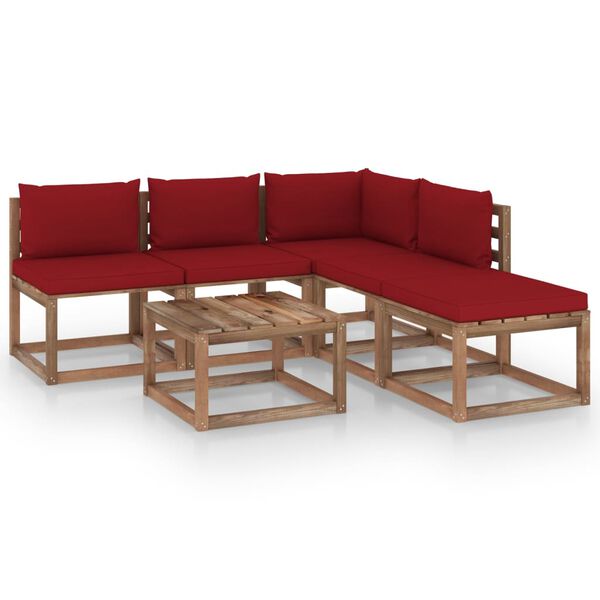 vidaxL 6 pcs conjunto lounge de paletes c/ almofad&otilde;es pinho impregnado