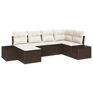 vidaXL Conjunto de Sof&aacute; de Jardim 6 pcs Marrom e Creme vime PE