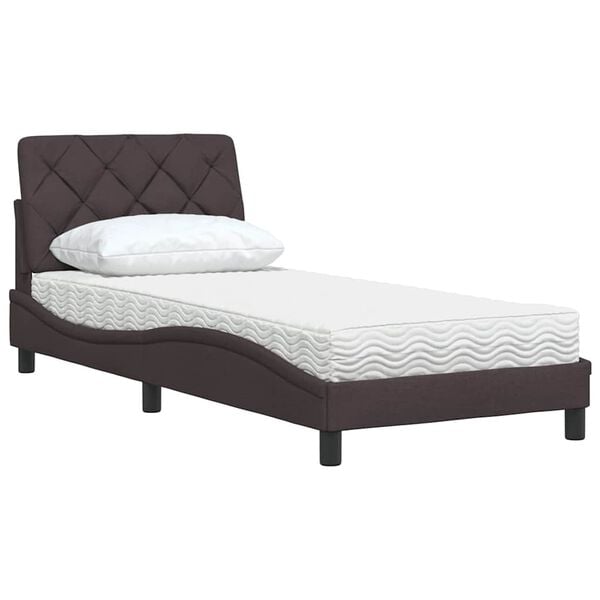 vidaXL Cama com colch&atilde;o 90x200 cm tecido castanho-escuro
