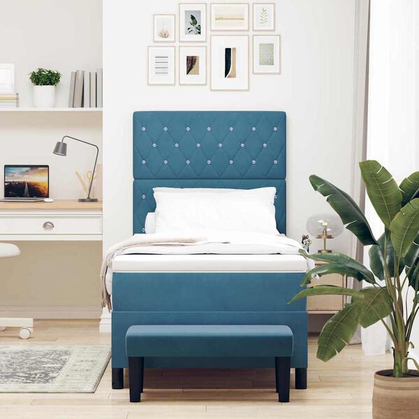 vidaXL Cama Box com colch&atilde;o Azul escuro 90 x 200 cm Veludo