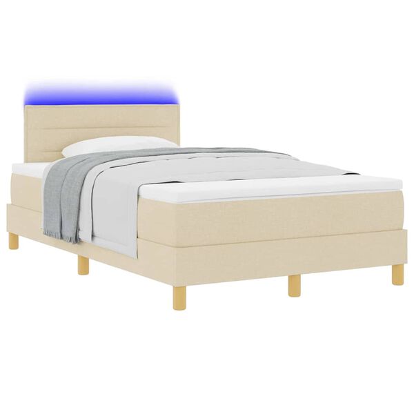 vidaXL Cama Box Spring LED com colch&atilde;o Creme 120 x 200 cm tecido