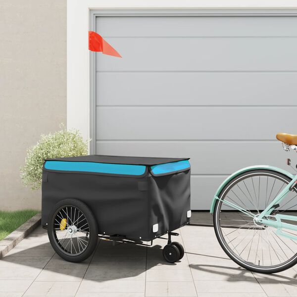 vidaXL Reboque para bicicleta 45 kg ferro preto e azul