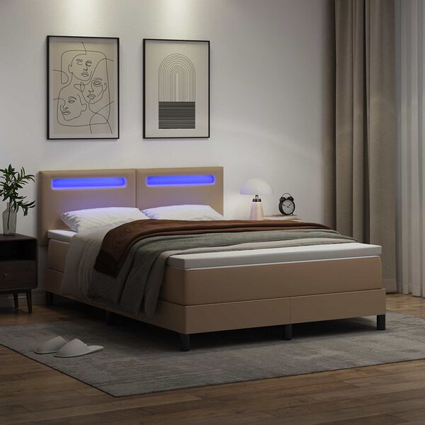 vidaXL Cama Box com colch&atilde;o Cappuccino 140 x 190 cm Couro sint&eacute;tico