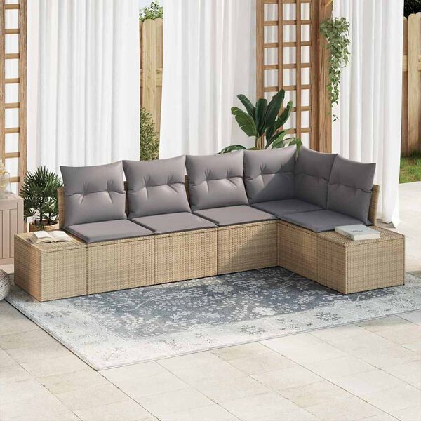 vidaXL Conjunto de Sof&aacute; de Jardim 5 pcs Bege e Cinza Claro vime PE