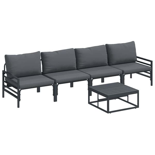 vidaXL Conjunto de Sof&aacute; de Jardim com almofada 5 pcs Preto A&ccedil;o